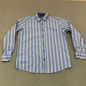 Bugatchi Uomo Button Shirt Mens Medium Striped Flip Cuff Cotton Long Sleeve